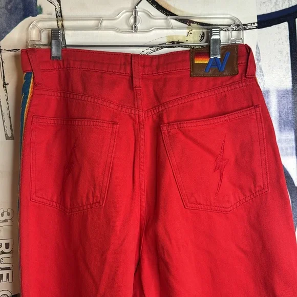 BOLT STRIPE HI RISE WIDE-LEG GYPSYJEAN size 30 inseam 30”